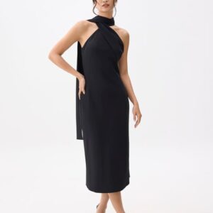 Halter Bias Cut Midi Dress