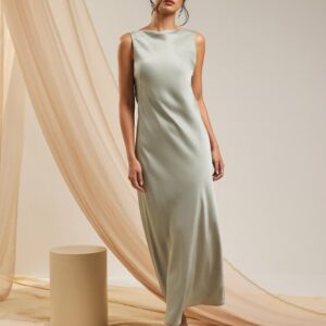 Satin Padded Drape Maxi Dress