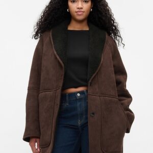 Vegan Suede Shawl Collar Coat